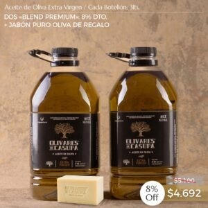 ¡PROMOCIÓN! Aceite de Oliva Extra Virgen «Blend Premium» Dto. 8%. Dos Botellones 3lts.