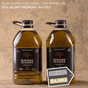 ¡PROMOCIÓN! Aceite de Oliva Extra Virgen «Blend Premium» Dto. 8%. Dos Botellones 3lts.