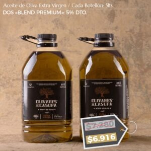 ¡PROMOCIÓN! Aceite de Oliva Extra Virgen «Blend Premium» Dto. 5%. Dos Botellones 5lts.