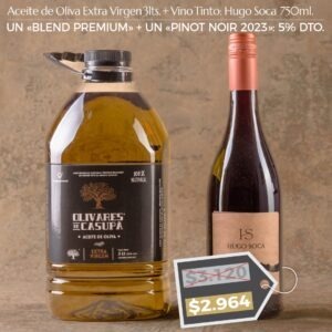¡PROMOCIÓN! Un «BP» 3lts. + Un «PINOT NOIR 2023» Hugo Soca. 750ml. Dto. 5%.