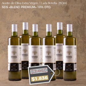 ¡PROMOCIÓN! Aceite de Oliva Extra Virgen «Blend Premium» Dto. 10%. Seis Botellas 250ml.