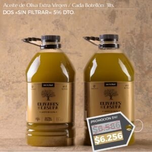 ¡PROMOCIÓN! Aceite de Oliva Extra Virgen «Sin Filtrar» Dto. 5%. Dos Botellones 3lts.